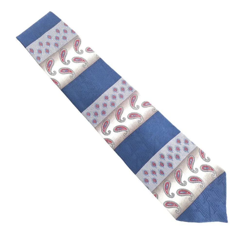 TownCraft Men Necktie Geometric 100% Polyester Blue Beige Red 58x4 - NWOT - USA